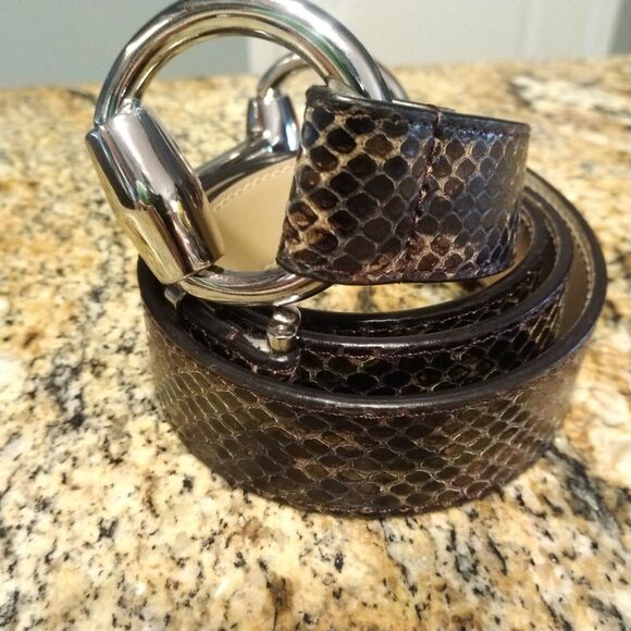 Via Spiga Women's Snake Print Leather Belt Size M-XL Adjustable Belt Buckle - Picture 1 of 16